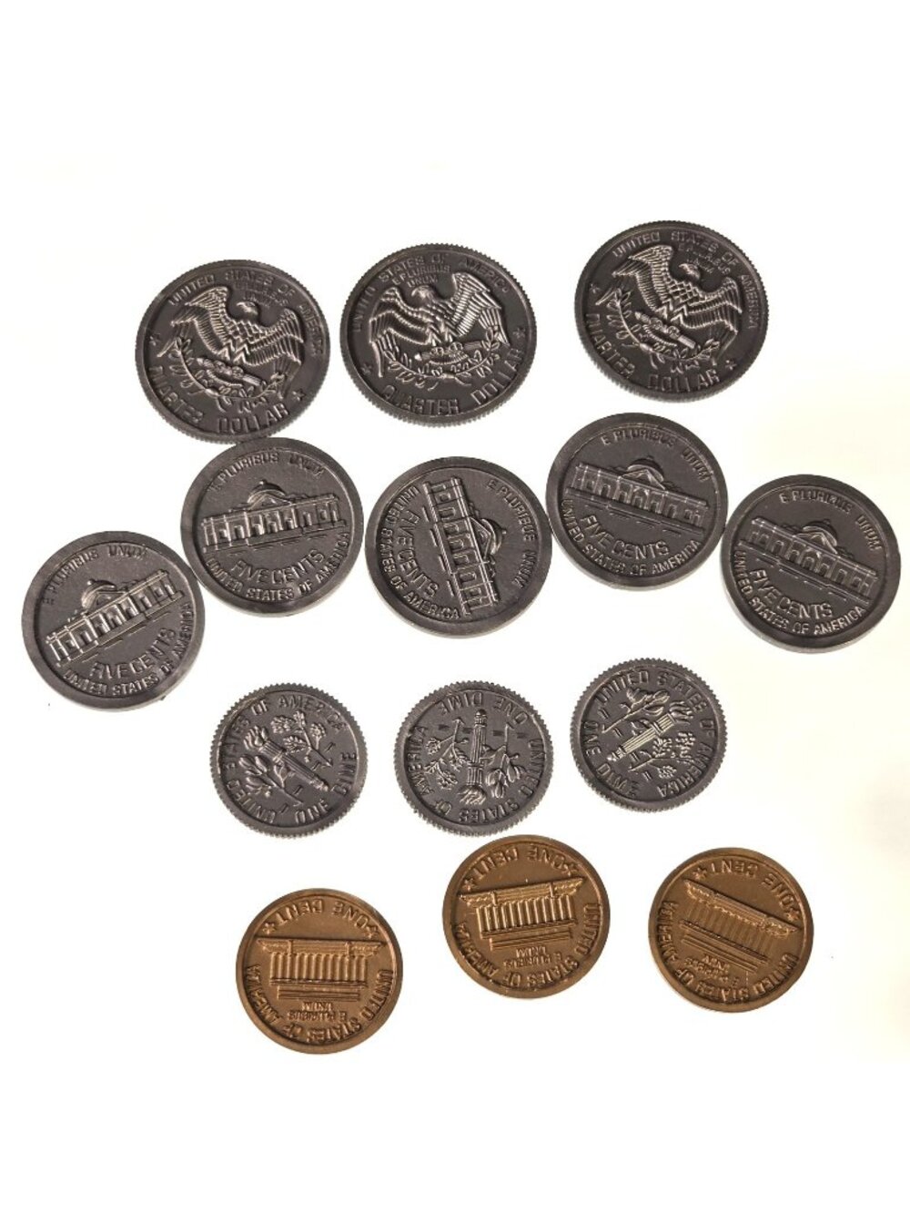 14 Vintage School Money Monopoly Coins Playtime Plastic